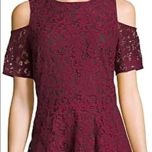 Michael Kors lace peplum top, red, back zip, Medium